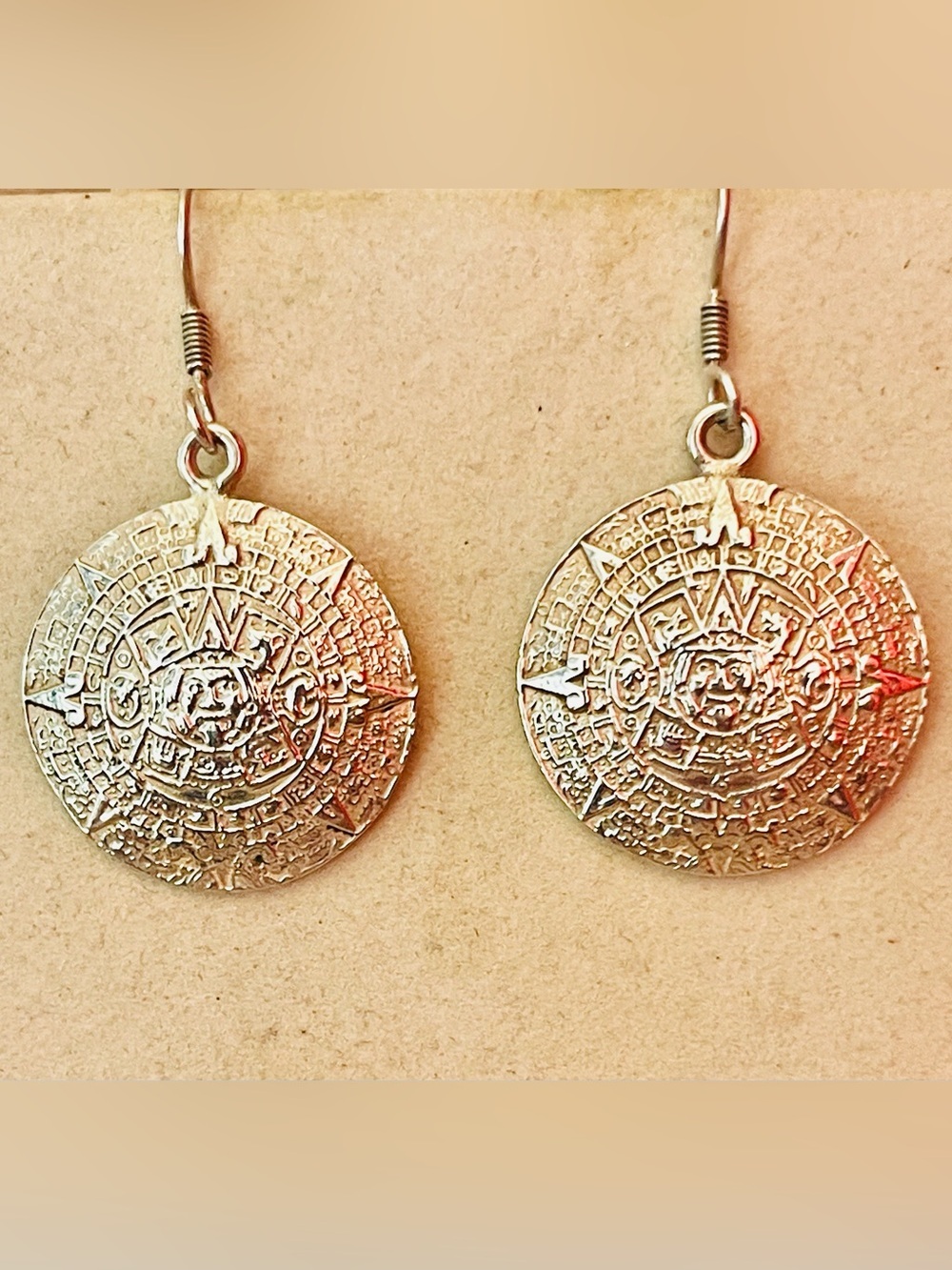 Southwest Sterling Silver Earrings Mayan Aztec Calendar Mexico VTG 19 g